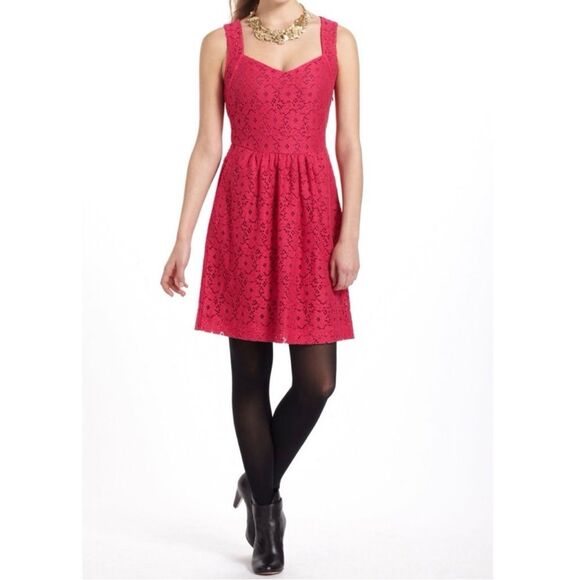Anthropologie Deletta Silverfield Lace Eyelet Dress in Fuchsia Pink - Picture 2 of 10